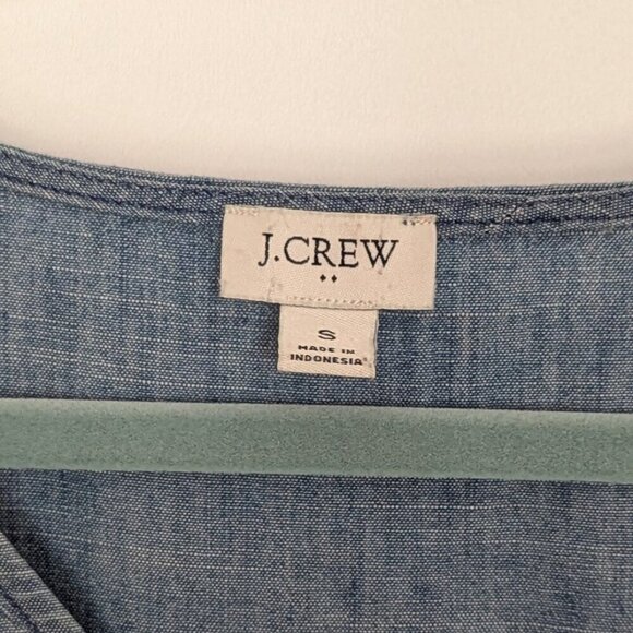 J. Crew Factory Women's Chambray V-Neck Puff Sleeves Top Blue Boho Shirt - Picture 3 of 9